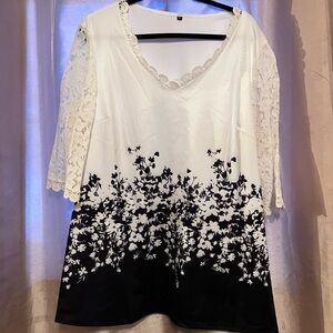 Elegant Black and White Floral Lace Top